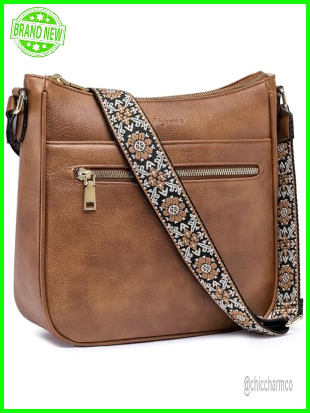 Vegan Leather Crossbody Bag with Wide Adjustable Strap Lightweight